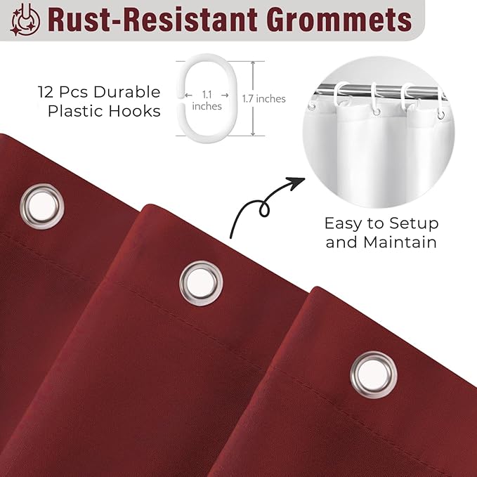 Seasonwood Burgundy Shower Curtain with Nature Buttons Ruffle Shower Curtains Farmhouse Shower Curtain for Bathroom 72" W x 72" L,Burgundy/Red