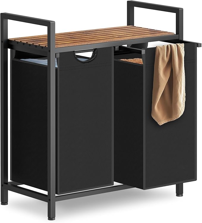Sonharlar Laundry Hamper, Laundry Sorter with 2 Pull-Out Removable Oxford Fabric Bags Cloth Laundry Basket 2 x 10 Gallons (Black and Rustic Brown)
