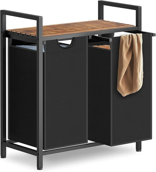 Sonharlar Laundry Hamper, Laundry Sorter with 2 Pull-Out Removable Oxford Fabric Bags Cloth Laundry Basket 2 x 10 Gallons (Black and Rustic Brown)