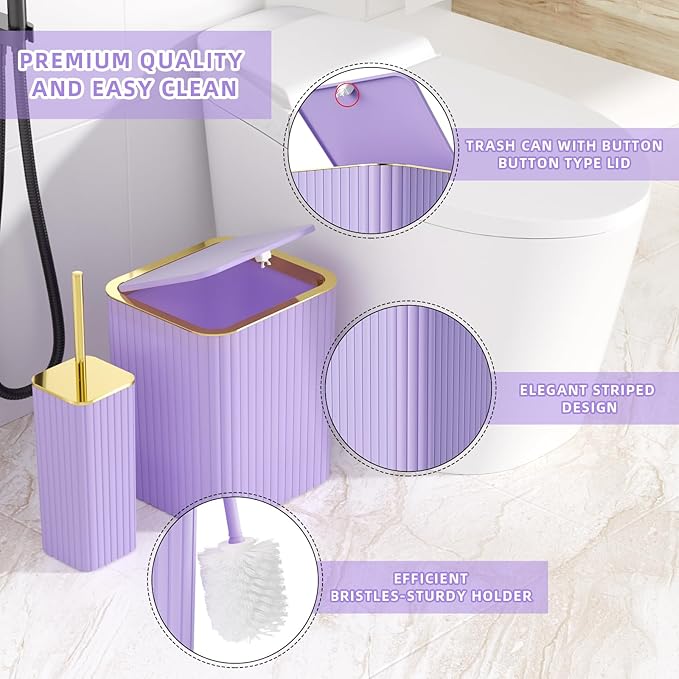 XLHOMO Bathroom Accessory Set - 26PC Bathroom Shower Curtain and Rug Set, Bathroom Accessories Set, Purple Bathroom Set with Trash Can, Toilet Brush, Qtip Holder & Soap Dispenser