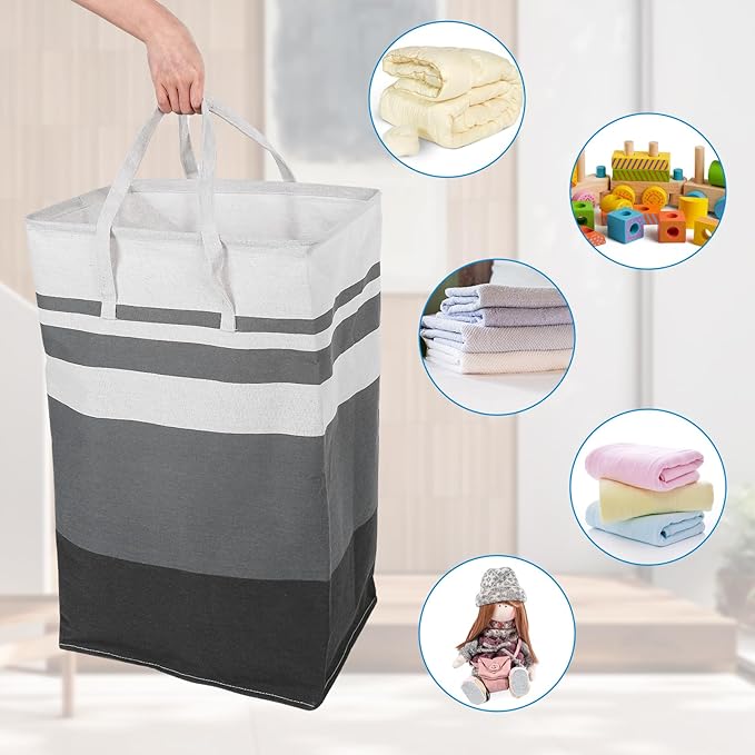 4 Pcs 75L Large Laundry Basket Hamper, Freestanding Waterproof Clothes Organizer with Handles for Bedroom Bathroom Dorm Family, Grey