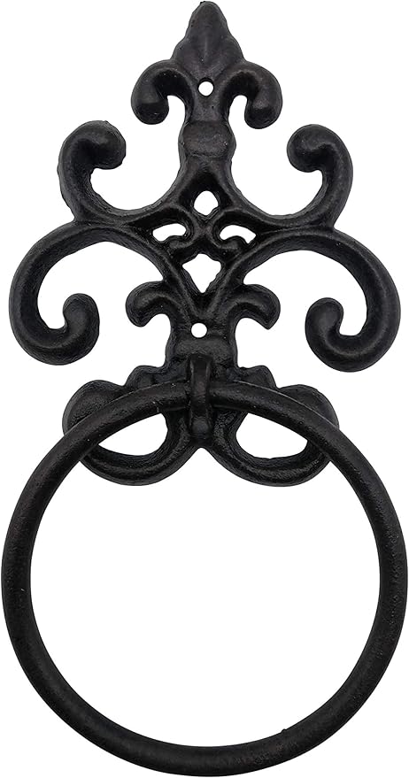 Comfy Hour Victorian Scroll Decorative Towel Ring, Heavy Duty Cast Iron Hand Towel Holder for Bathroom, Vintage Rustic Wall Mounted Metal Hanger, Aged Old Fashioned Black, 1 Unit