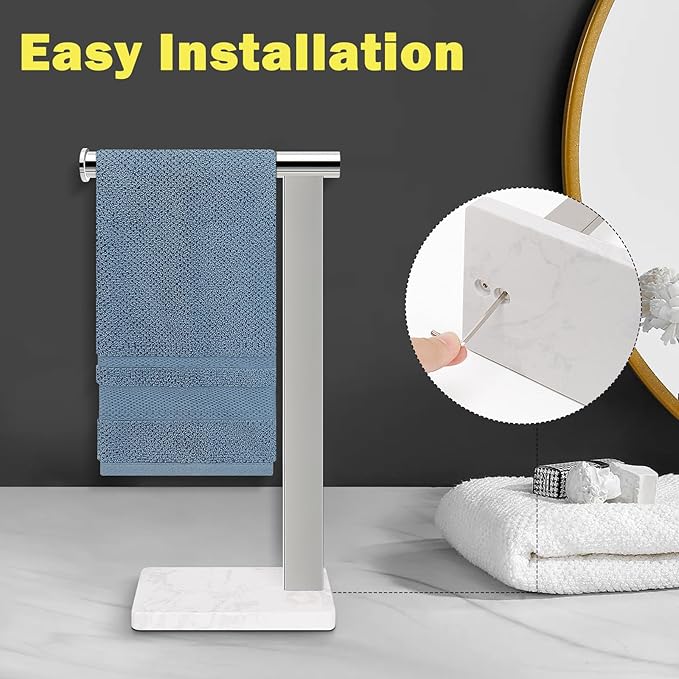 Stainless Steel L-Shaped Hand Towel Holder, SUS304 Bathroom Towel Rack with Thickened Base for Countertop Vanity (Chrome, Square Base)