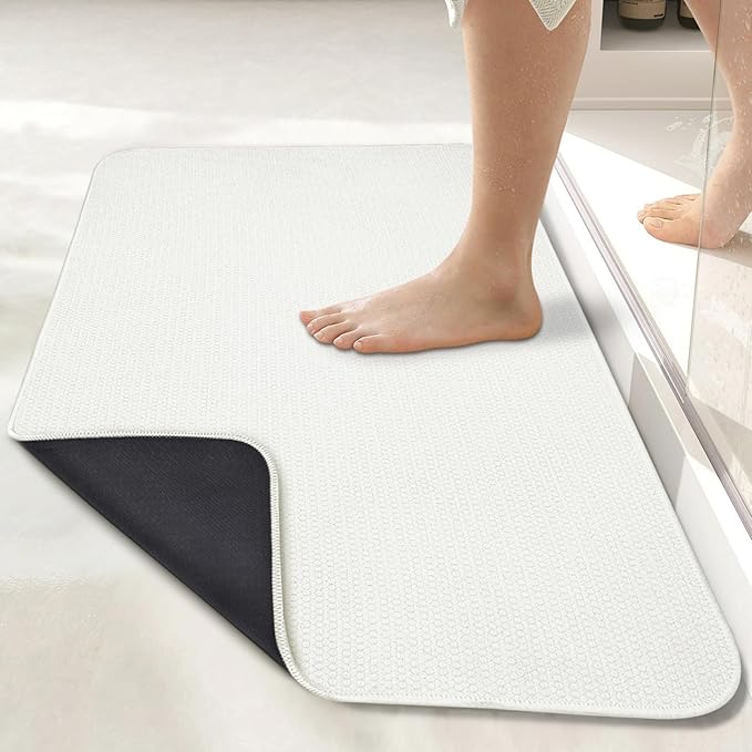 Bath Mat,Ultra Thin Bathroom Runner Rugs,Large Bath Mats for Bathroom,Quick Dry,Non-Slip,Machine Washable,Low Pile,Bath Rug,Shower Outside,Sink,Home Decor Accessories.Cream,2'x6'(24x72inch)