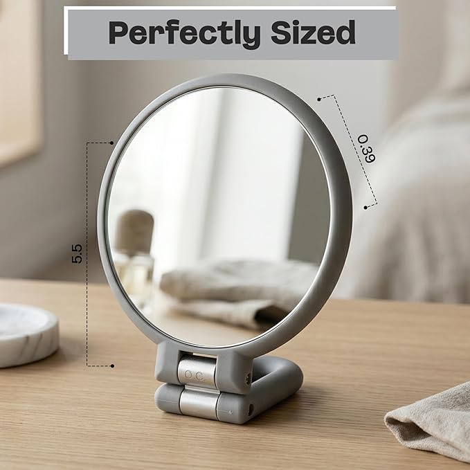 Danielle Magnification Folding Makeup Mirror, Grey, 15X