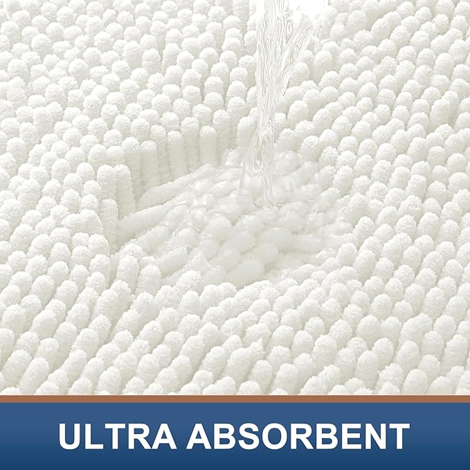Smiry Luxury Chenille Bathroom Rugs 71x47, Extra Soft and Absorbent Shaggy Bath Mat, Machine Washable, Non-Slip Plush Carpet Runner for Tub, Shower, and Floor, Home Decor Accessories, Ivory