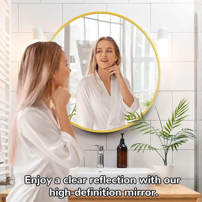 26 Inch Round Medicine Cabinet with Mirror, Gold Bathroom Medicine Cabinet for Wall Metal Framed, Surface Mount Only Circular Storage Cabinet with Vanity Mirror
