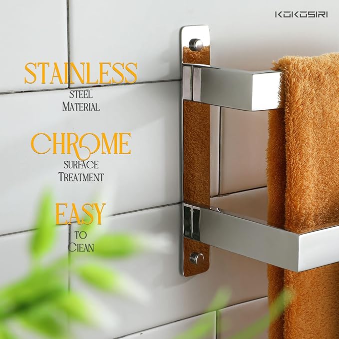 KOKOSIRI Towel Bars Bath Towel Holders 32 Inches Chrome Bathroom 2-Tiers Ladder Towel Rails Wall Mounted Towels Shelves Rack Polished Stainless Steel, B5008CH-L32
