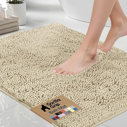 GORILLA GRIP Bath Rug Mat 36x24, Thick Soft Absorbent Chenille, Quick Dry Microfiber Mats, Rubber Backing Washable Shower Floor Rugs, Bathmat Runner, US Designed Bathroom Home Decor Accessories Sand