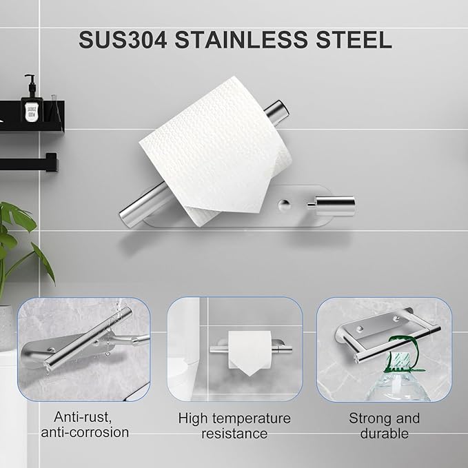 SetSail Toilet Paper Holder Adhesive or Screw-in Brushed Nickel Bathroom Toilet Paper Roll Holders Wall Mount Stainless Steel Tissue Holder for Bathroom Hardware Accessories