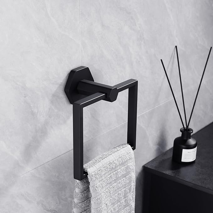 GERZWY SUS 304 Stainless Steel Hand Towel Holder Matte Black Modern Bathroom Towel Ring Wall Mounted