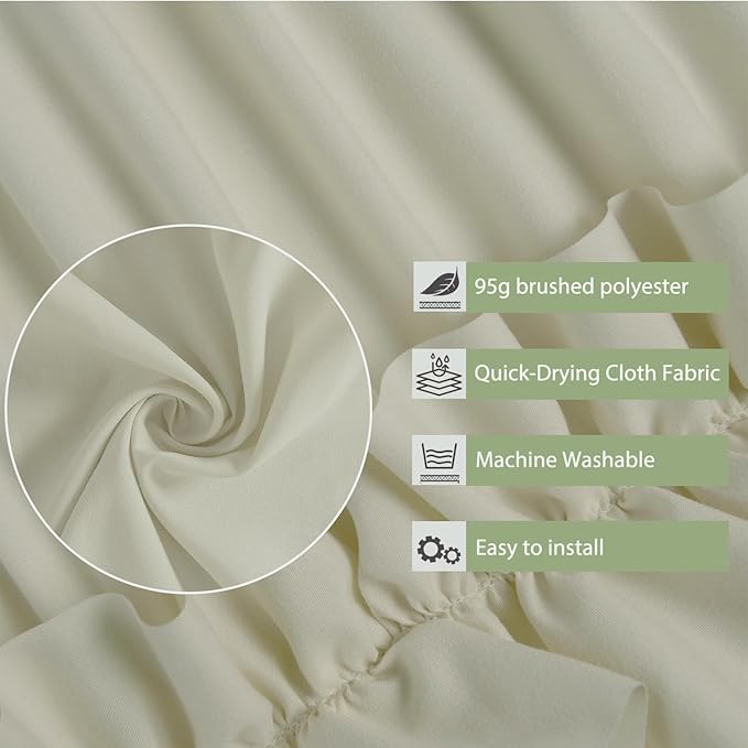 Farmhouse Ruffle Shower Curtain with Handmade Ruched, Vintage Ruffled Fabric Bathroom Curtains, Decorative Elegant Bathroom Curtain with 12 Holes, Camel, 72" W x 72" H(N60049)