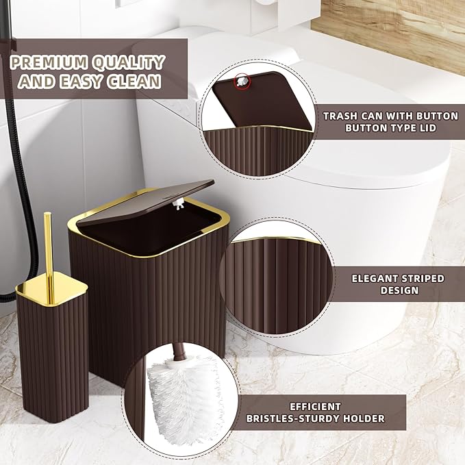 XLHOMO Bathroom Accessories Set - Gorgeous Bathroom Set, 10PC Brown Bathroom Accessories, Bathroom Accessory Set, Toilet Brush, Trash Can, Qtip Holder Dispenser & Soap Dispenser