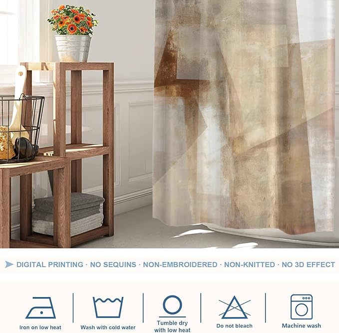 Shrahala Brown Abstract Art Decorative Shower Curtain, Beige Painting Bathroom Décor Polyester Fiber Waterproof with Plastic Rings for Shower Stall Bathtubs 72 X 36 in