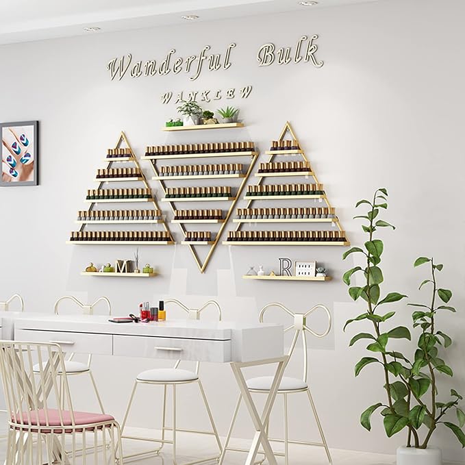 Nail Polish Rack Wall Mounted Perfume Organizer Shelves ,Triangle Nail Polish Metal Holder Essential Oil Display Case Shelf for Home Salon Business Spa, Cosmetics Bottles Storage Cabinet Spice Rack