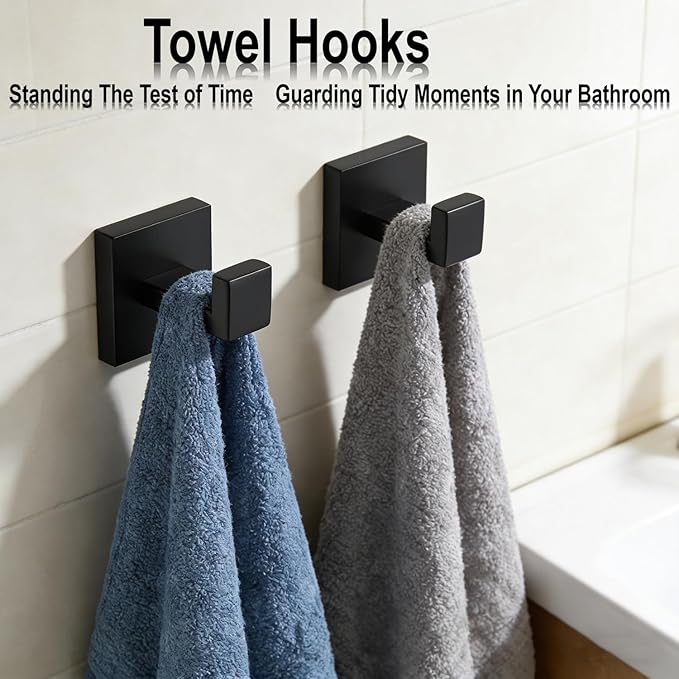 Bathroom Hardware Set 15 Piece Matte Black Bathroom Accessories Set SUS304 Towel Bar Set Includes 3 Towel Bar 24 Inch+3 Towel Holder+3 Toilet Paper Holder+6 Towel Hooks (15, Matte Black, 24 Inch)