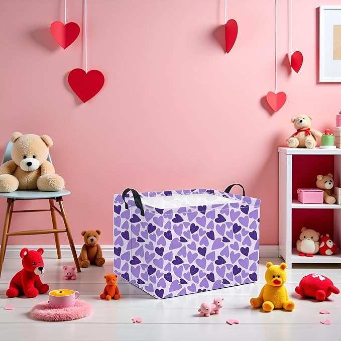 Rectangular Valentines Basket for Women Girls Storage Bin Organizer Box Shelf Room Decor(Double Purple Heart)