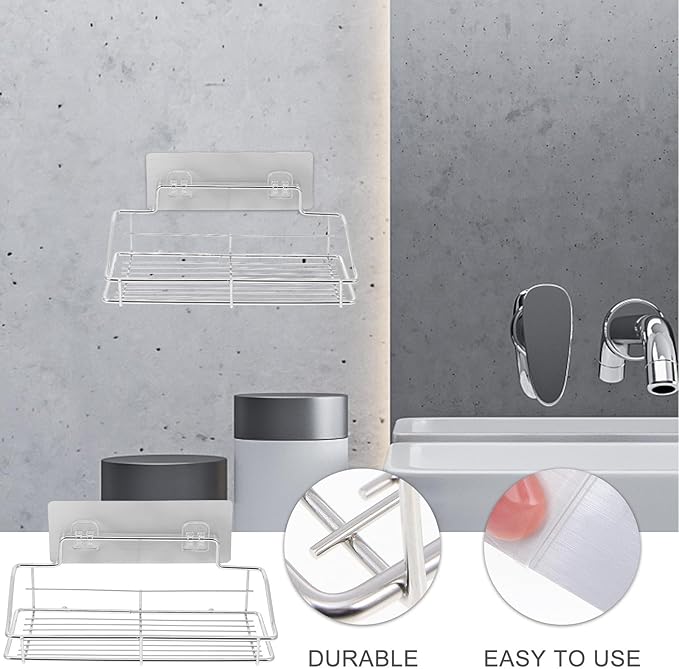Stainless Steel Wall-Mounted Draining Storage Rack with Inner Box, Bathroom and Kitchen Toiletry Shelf, Nail-Free Floating Shelf for Organizing Supplies and Accessories