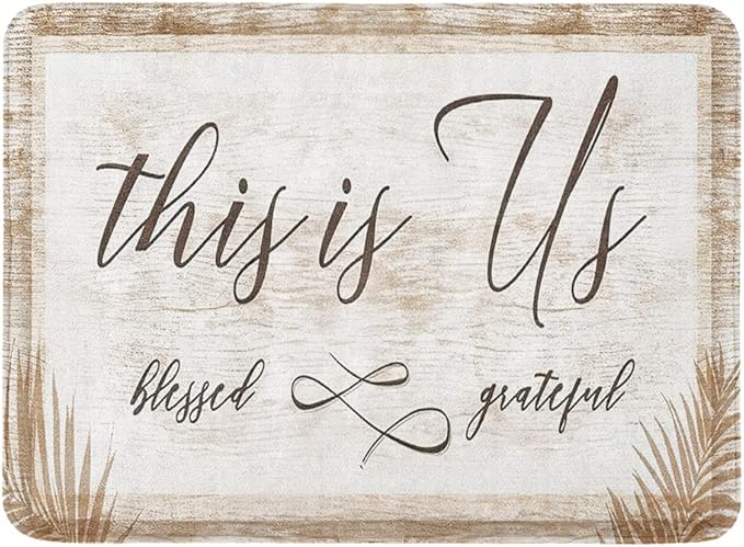 4 Piece Thankful Grateful Blessed Shower Curtain Waterproof Family Love Faith Quote Rustic Vintage Brown Wood Bathroom Sets with Non-Slip Rugs, Toilet Lid Cover and Bath Mat with Standard Size