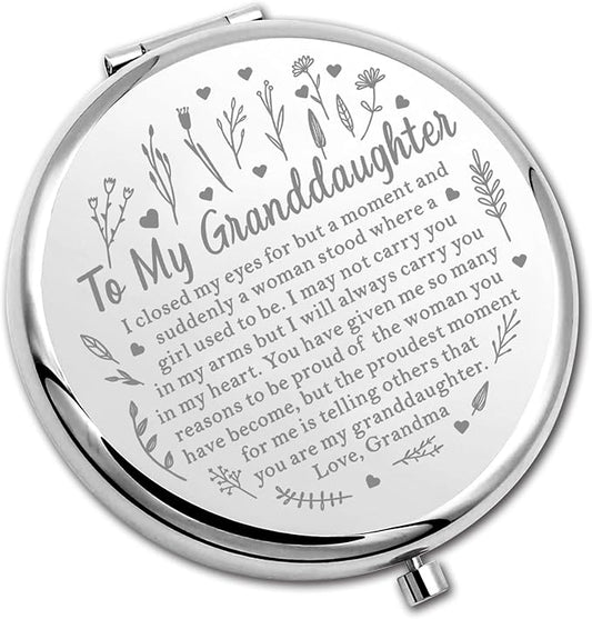 PLITI Granddaughter Gift Granddaughter Graduation Gift to My Granddaughter Compact Mirror Grandpa Grandma (Granddaughter Closed CM)