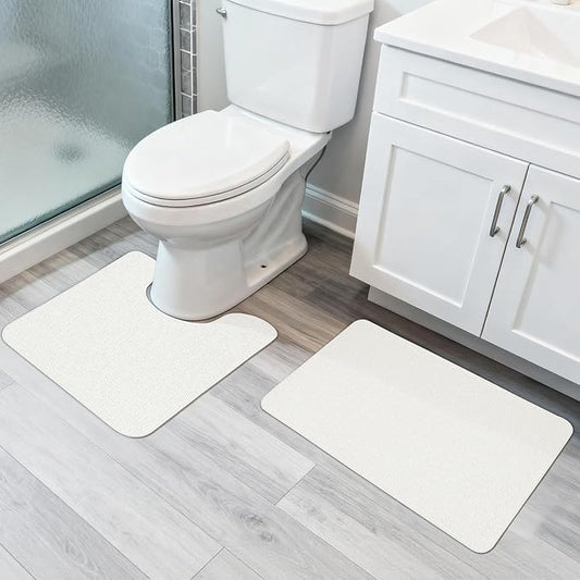 Bathroom Rugs Set 2 Pieces,Thin Bathroom Mats,Toilet Rugs,Quick Dry,Non-Slip,Machine Washable,Low Pile,Absorbent Bath Mats,Shower,Sink,Home Decor Accessories.Cream,1'5"x2'3"+1'8"x2" U Shape