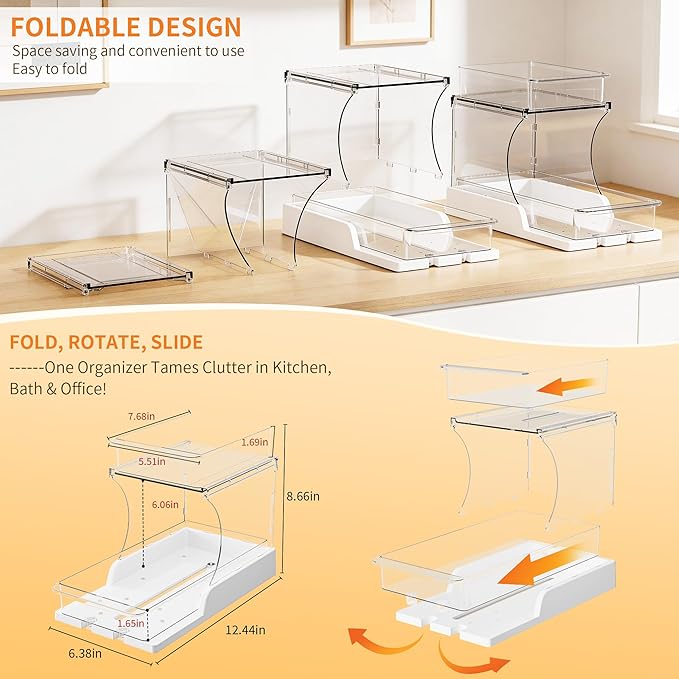 Attelite Makeup Organizer 2-Tier Makeup Storage Cosmetics Organizer with 180° Rotating Design Sturdy durable Versatile Perfume Vanity Organizer for Countertops, Bathrooms, Office Supplies 2PACK