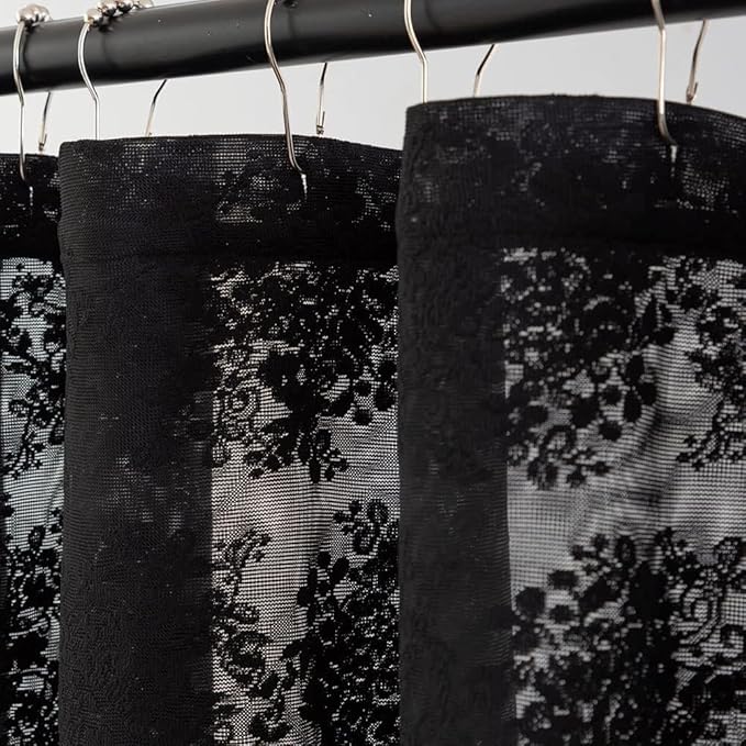 YJ YANJUN Goth Narrow Shower Curtain 36x72 with Attached Valance Victorian Black Floral Lace Small Shower Curtain Short Gothic Rv Camper Shower Curtain Halloween Spoopy Ghost Half Bathroom Décor