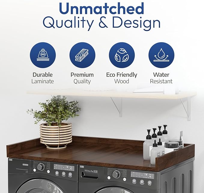 OfficeSimpli Washer Dryer Countertop, Made in USA, Non-Slip Pads, Laundry Room Wood Topper, Washer Dryer Cover for Top, Laundry Countertop, Laminate Finish (California Walnut, Standard (27.5" x 54"))