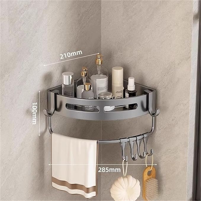 Triangular Wall-Mounted Shelf for Bathroom Or Toilet Area Rectangle Additional Balcony Storage Space for Small Bathrooms(Gray,Semicircle_1PCS with Bars)