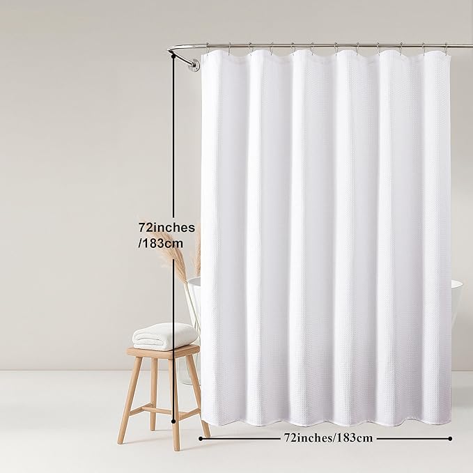 OWENIE White Shower Curtain, Waffle Weave Heavy Fabric Shower Curtain for Bathroom, Waterproof Thick Textured 420G/M Soft Elegant Luxury Hotel Spa Bath Curtains, Machine Washable, White, 72W x 72L