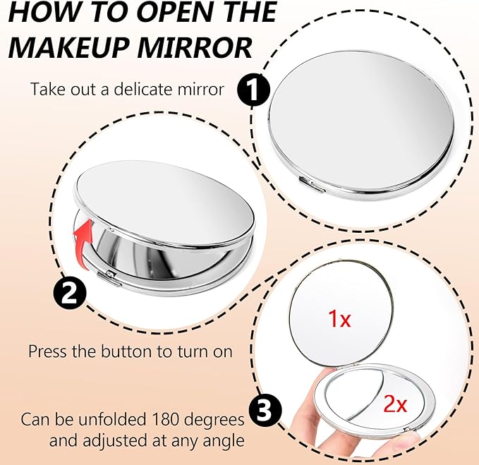 Oval Mini Portable Metal Folding Mirror, Beautiful and Elegant, Sturdy and Durable, 1X/2X Magnifier. (Oval Silver)
