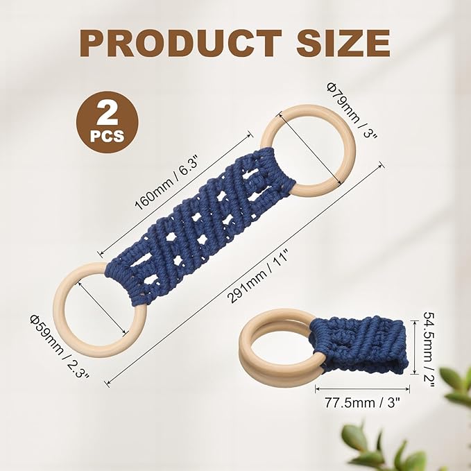 uxcell 2Pcs Kitchen Dish Towel Holder, 11"x3" Crochet Towel Ring with Hanging Loop for Cabinet House Oven Stove Door, Dark Blue