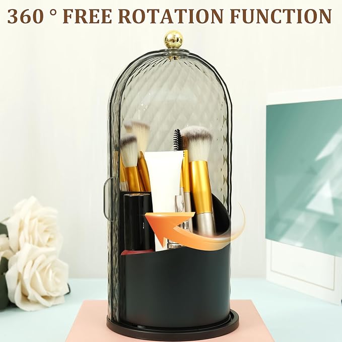 Concealed Toothbrush Holder 360?? Rotating Makeup Brush Organizer Dustproof Cosmetic Brush Container for Toothbrush Lipstick Vanity (black)