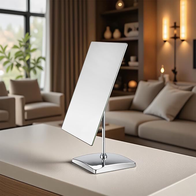 Surdy Large Table Desk Mirror with Stand for Office Desktop, Makeup Vanity and Bathroom Countertop - Personal Adjustable Face Mirror