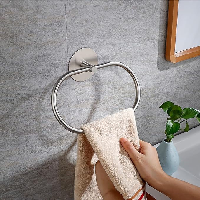 Towel Ring Self Adhesive No Drill Hand Modern Towel Holder for Bathroom SUS 304 Stainless Steel Brushed Nickel(Silvery)