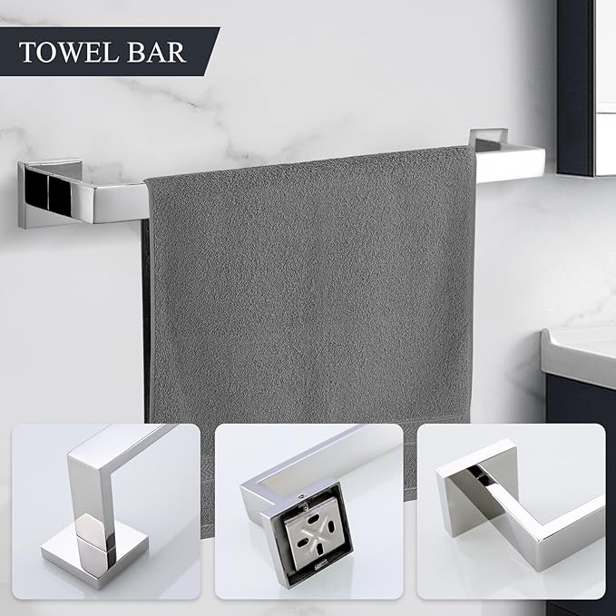 TURS Bathroom Accessories 4-Pieces Bathroom Hardware Set Polished Chrome Towel Bar Set Stainless Steel Towel Holder Set
