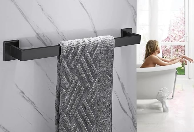 20 Inch Towel Bar 2 Pack for Bathrooms 12/16/20/24/28/32/36 Inch Stainless Steel 304 Brushed Nickel Towel Holder Modern Square Towel Rod Rustproof Wall Mount (2, Matte Black, 20 Inch)
