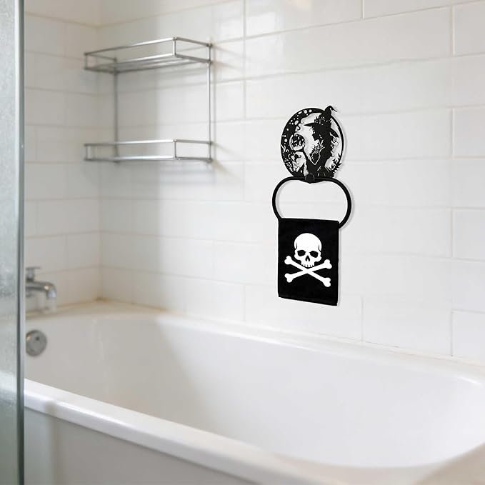 Gothic Witch Metal Towel Ring, Spooky Spiritual Wiccan Goth Hand Towels Holder Home Decor, Bathroom & Kitchen Accessories, Witchy Towel Hanger Gifts for Halloween Indoor Outdoor