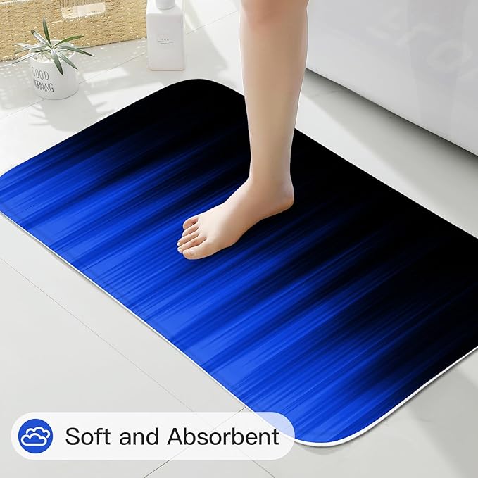 Litabel 4 Pcs Royal Blue and Black Gradient Shower Curtain Set with Rugs and Toilet Lid Cover, Modern Simple Waterproof Fabric Bathroom Set, Ombre Stripe Gothic Abstract Bathroom Decor Set Accessories