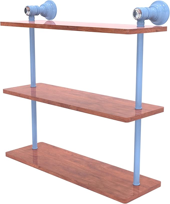 Allied Brass CC-5-16-IRW-FTB Carolina Crystal Collection 16 Inch Triple Wood Shelf, Flat Troll Blue