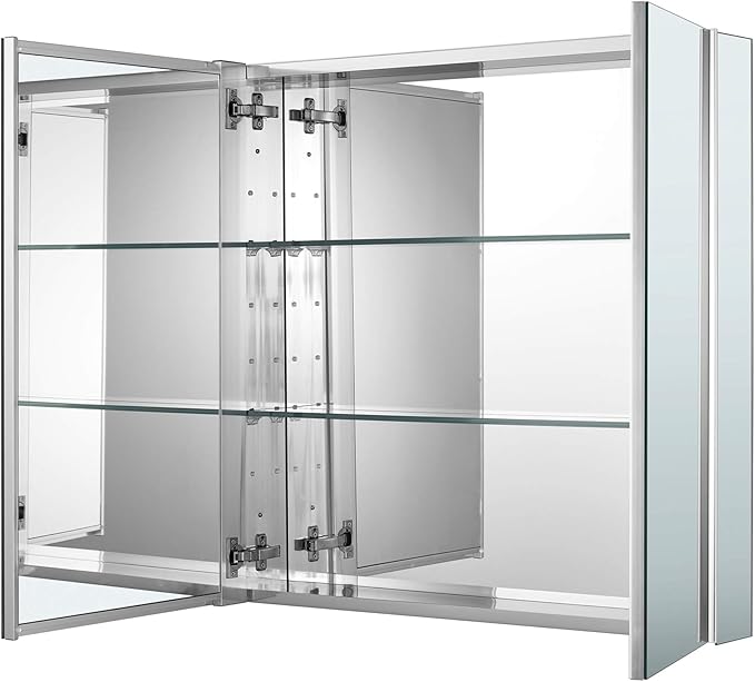 Sunrosa Aluminum Bathroom Medicine Cabinet with Mirror, 36"27.5", Wall-mountable and Recessed-in, 2 Doors Cabinet Organizer