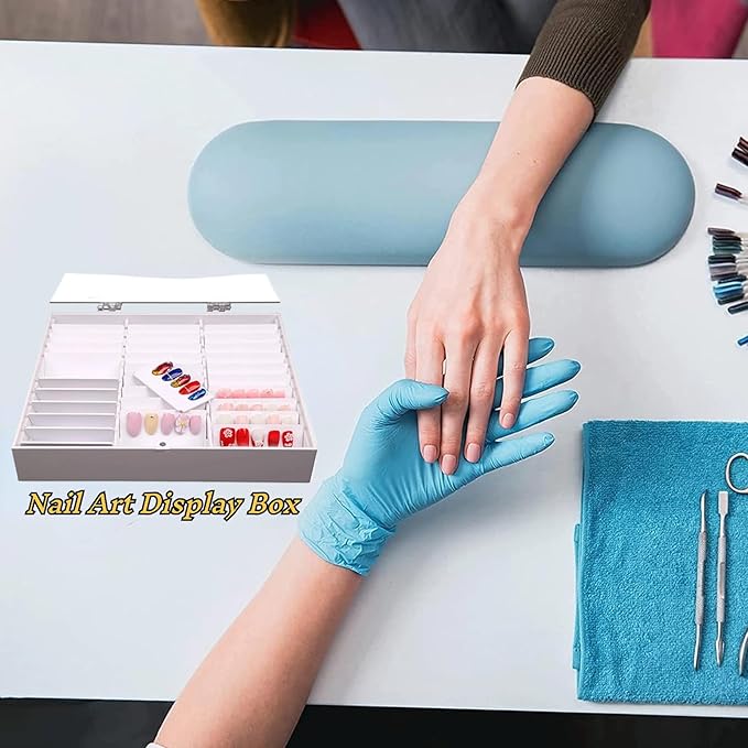Rosvola Nail Art Display, Nail Storage Organizer Box, Empty Nail Tips Storage Box with cover Fake Nail Display Case for Nail Salon Home Use (White)