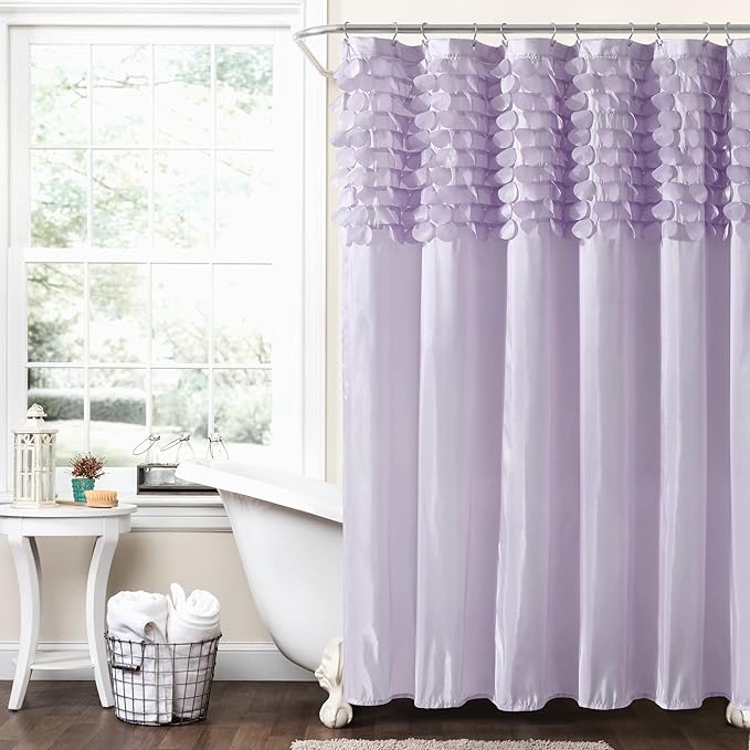 Lush Decor Lillian Shower Curtain Single 72" W x 72" L Lilac - Purple Shower Curtains for Bathroom - Bathroom Curtain - Glam Bathroom Decor