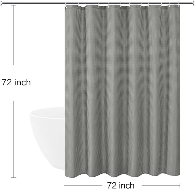 Gibelle Beige Shower Curtain, 230GSM Waffle Weave Textured Fabric Shower Curtain for Bathroom - Soft Cloth & Hotel Spa Luxury, Water Repellent, Machine Washable, 72X72, Grey