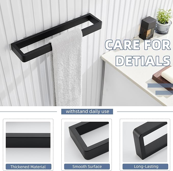 Angle Simple Hand Towel Holder for Bathroom, SUS 304 Stainless Steel Kitchen Towel Rack Hanger Wall Mounted 11.73" Matte Black