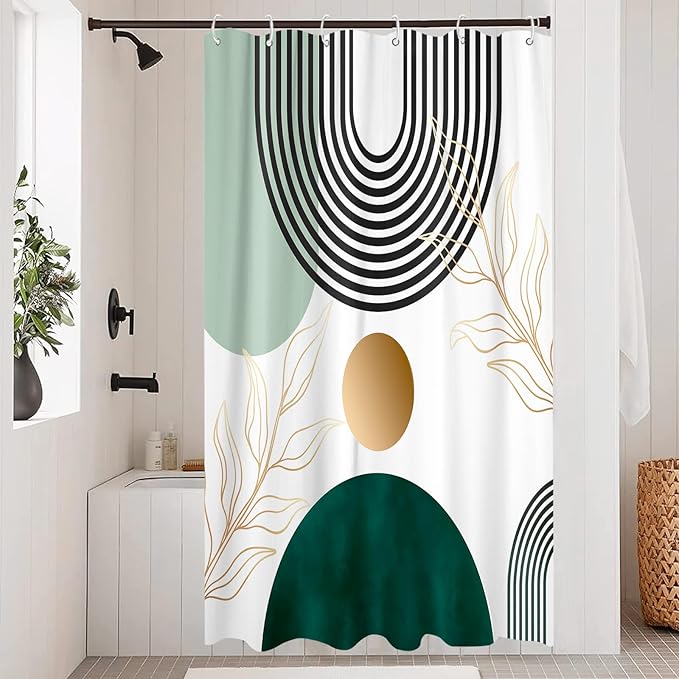 Aipon Green Mid Century Shower Curtain for Bathroom Abstract Boho Shower Curtain Modern Fabric Waterproof Shower Curtains for Bath (36'' × 72'', Green2)