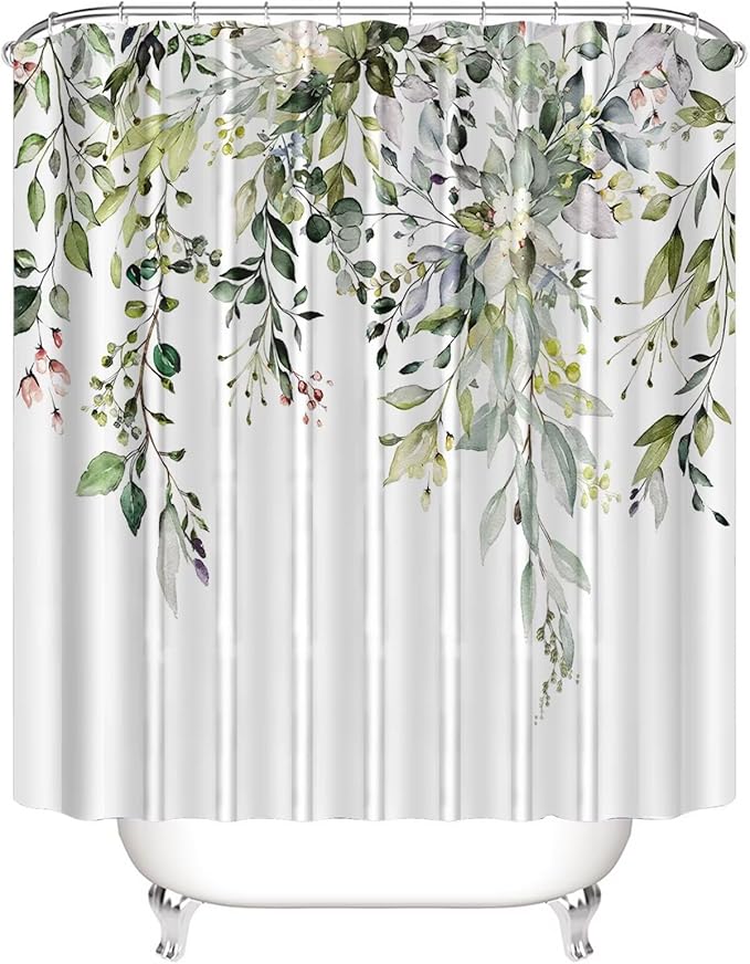 AZHM Sage Green Eucalyptus Plant Shower Curtain Set 4pcs Watercolor Leaves Floral Bathroom Sets with Shower Curtain and Rugs Farmhouse Rustic Bathroom Decor Accessories Set