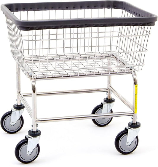 R&B Wire® 100E Heavy Duty Wire Laundry Cart | 2.5 Bushel | Steel Frame with Chrome Finish | Commercial Laundry Basket | Industrial Bumper | 5" Clean Wheel System™ Casters