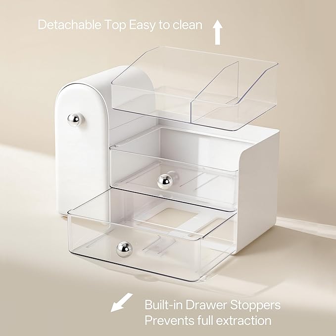 HBlife Makeup Organizer Countertop with Drawers, Vanity Organizers with Brush Holder, Bathroom Counter Organizer for Perfume, Nail Polishes, Lipsticks, Skincare and Eyeshadow Palettes