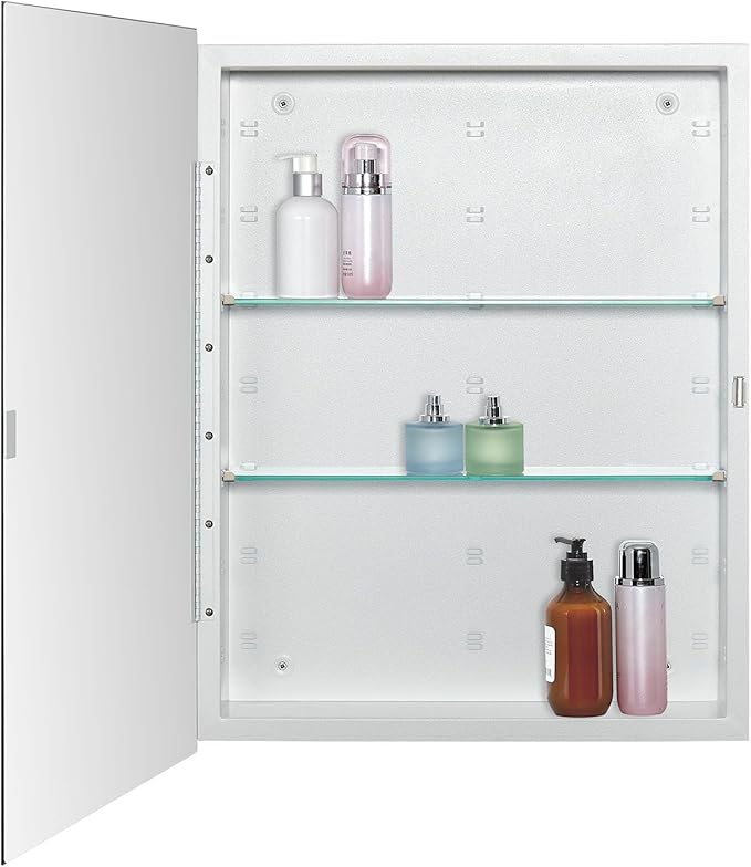 IDYLLOR Bathroom Medicine Cabinet with Beveled Edge Mirrored Door 20 x 26 inch, Recessed or Surface Mount, with Adjustable Glass Shelves